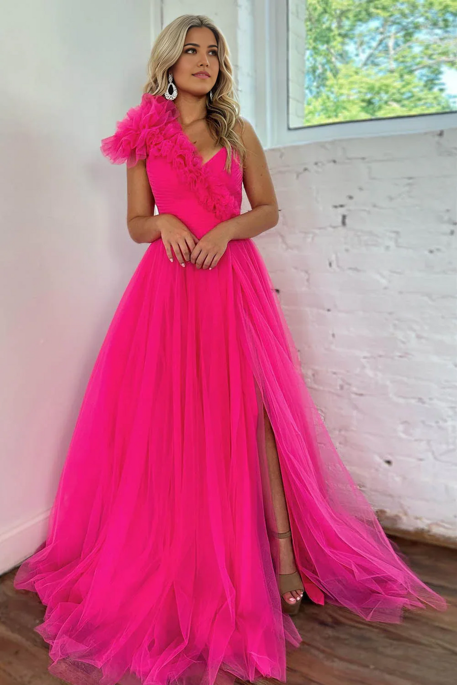 chinese dress ladies Hot Pink Contrast Colored Tulle Party Dress Sweetheart Neck Prom Gown A Line chinese dress ladies Hot Pink Contrast Colored Tulle Party Dress Sweetheart Neck Prom Gown A Line