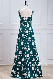 Emerald Print Square Neck Maxi Dress with Slit