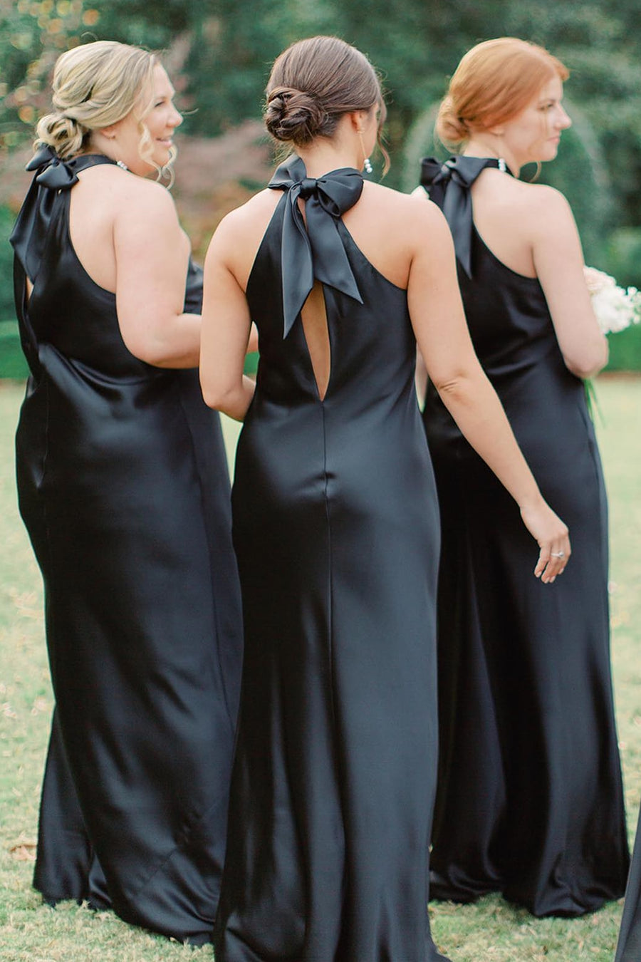 Black Halter Cutout Back Long Bridesmaid Dress