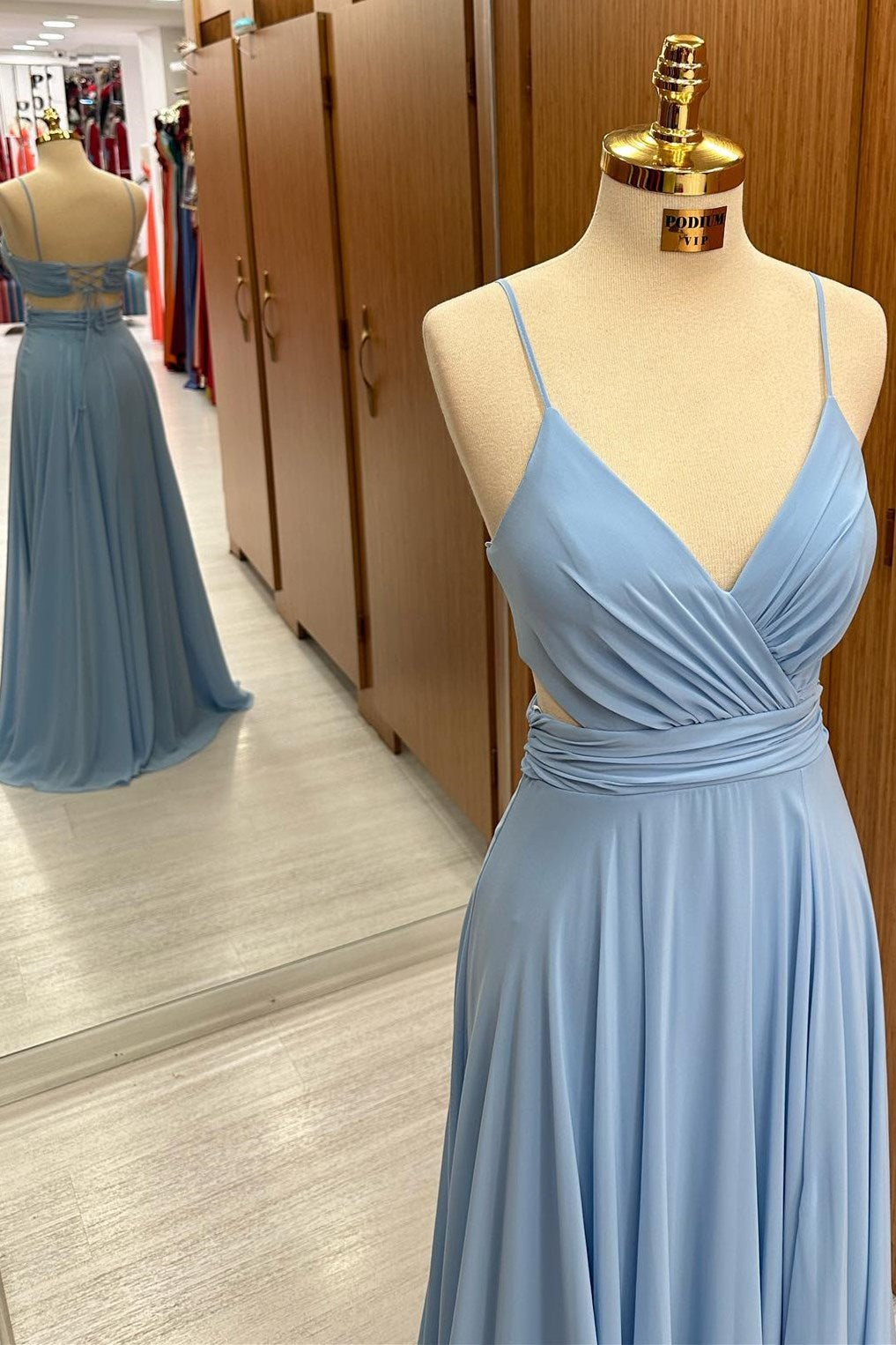 Dusty Blue Chiffon Lace-Up A-Line Long Bridesmaid Dress Modsele Dusty Blue Chiffon Lace-Up A-Line Long Bridesmaid Dress Modsele