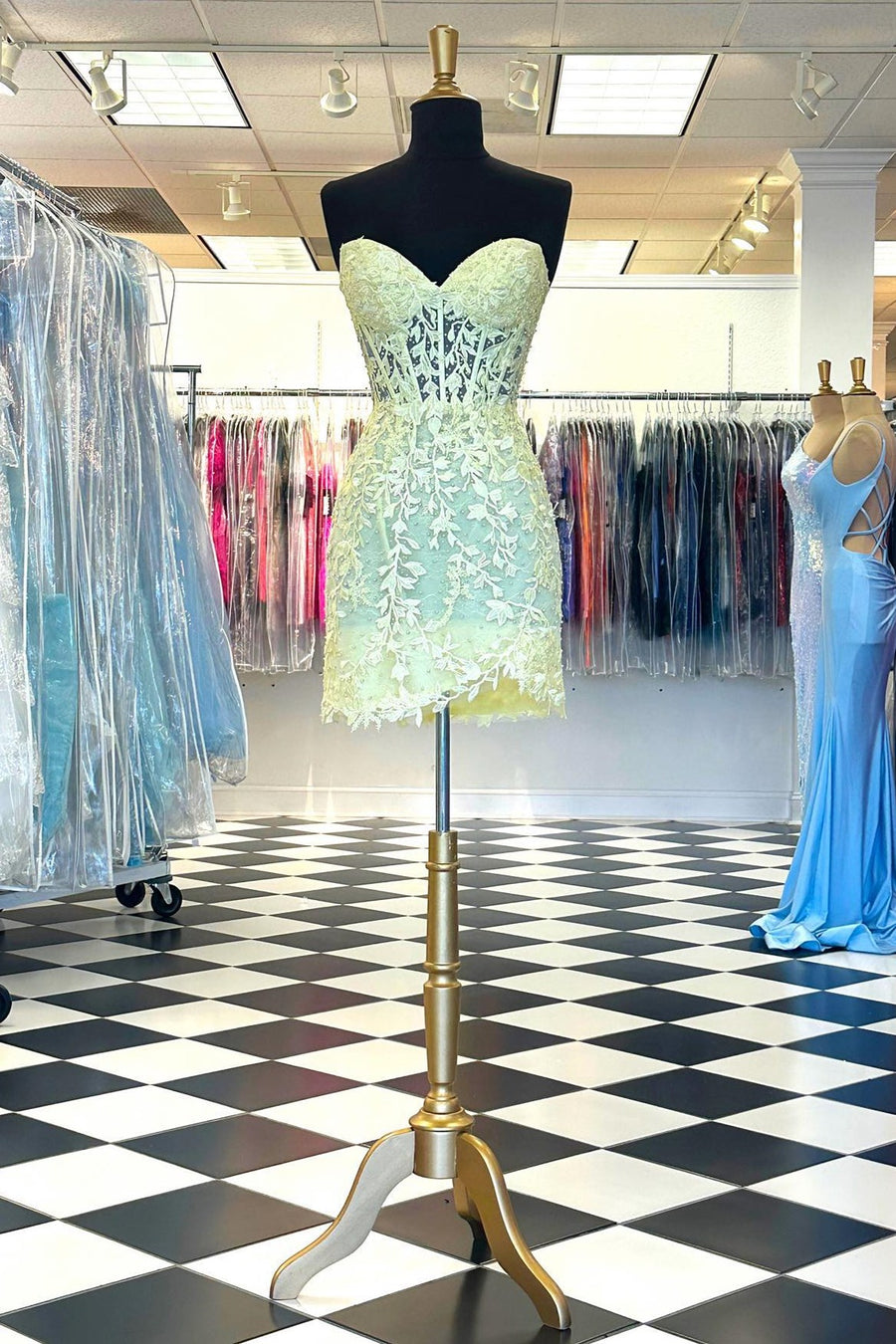 Aqua Blue Appliques Sheer Corset Cocktail Dress Modsele Aqua Blue Appliques Sheer Corset Cocktail Dress Modsele