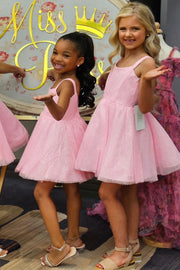 Glittered Pink Straps A-Line Girl Party Dress
