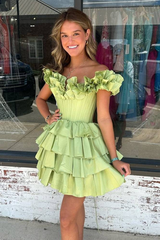 Hot Pink Off the Shoulder Ruffle A-Line Homecoming Dress