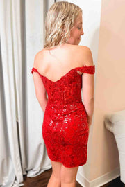 Off the Shoulder Red Applique Bodycon Homecoming Dress