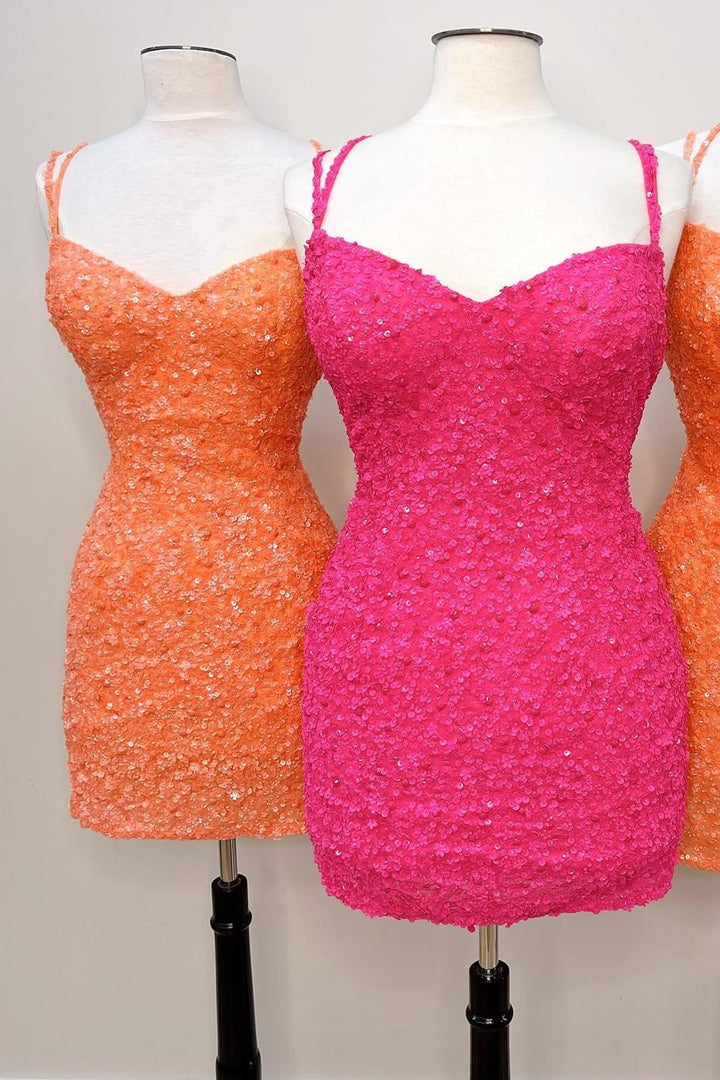 Pink Sequin Sweetheart Bodycon Homecoming Dress