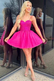 Magenta Sweetheart A-Line Homecoming Dress with Hot Stones