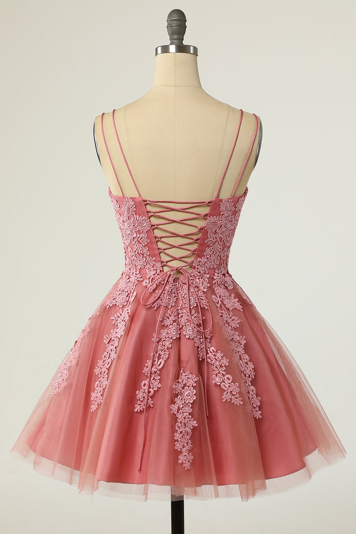 Floral Appliques V-Neck A-Line Short Homecoming Dress
