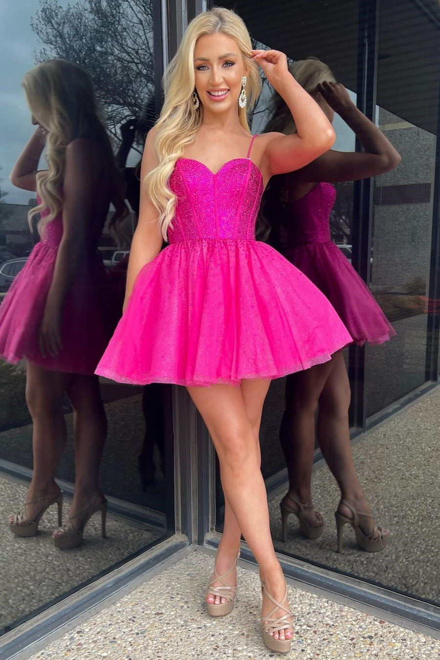 Magenta Sweetheart A-Line Homecoming Dress with Hot Stones