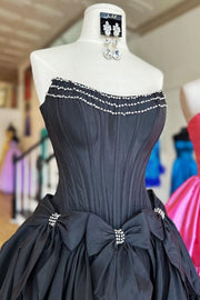 Strapless Black A-line Short Homecoming Dress with Bow