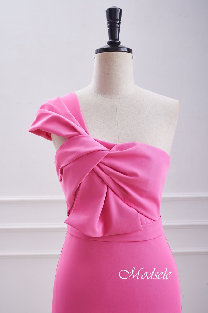 One Shoulder Twist Knot Hot Pink Tight Homecoming Dress