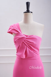 One Shoulder Twist Knot Hot Pink Tight Homecoming Dress