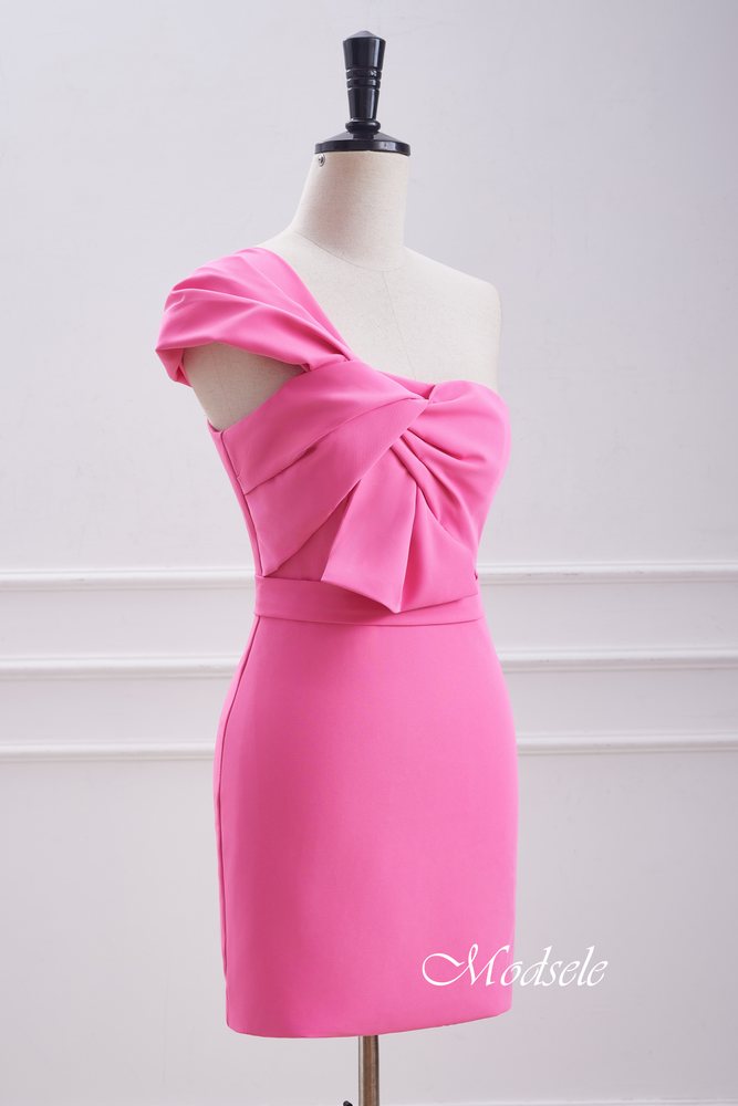One Shoulder Twist Knot Hot Pink Tight Homecoming Dress Modsele One Shoulder Twist Knot Hot Pink Tight Homecoming Dress Modsele