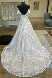 Ivory Cold-Shoulder Appliques A-Line Wedding Dress