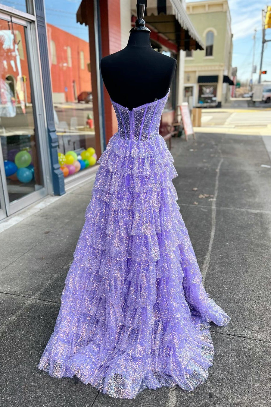 Glitter Tulle Corset Ruffle Tiered Long Prom Dress with Slit Modsele Glitter Tulle Corset Ruffle Tiered Long Prom Dress with Slit Modsele