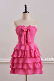 Pink Strapless A-Line Empire-Waist Sleeveless Short Homecoming Dress