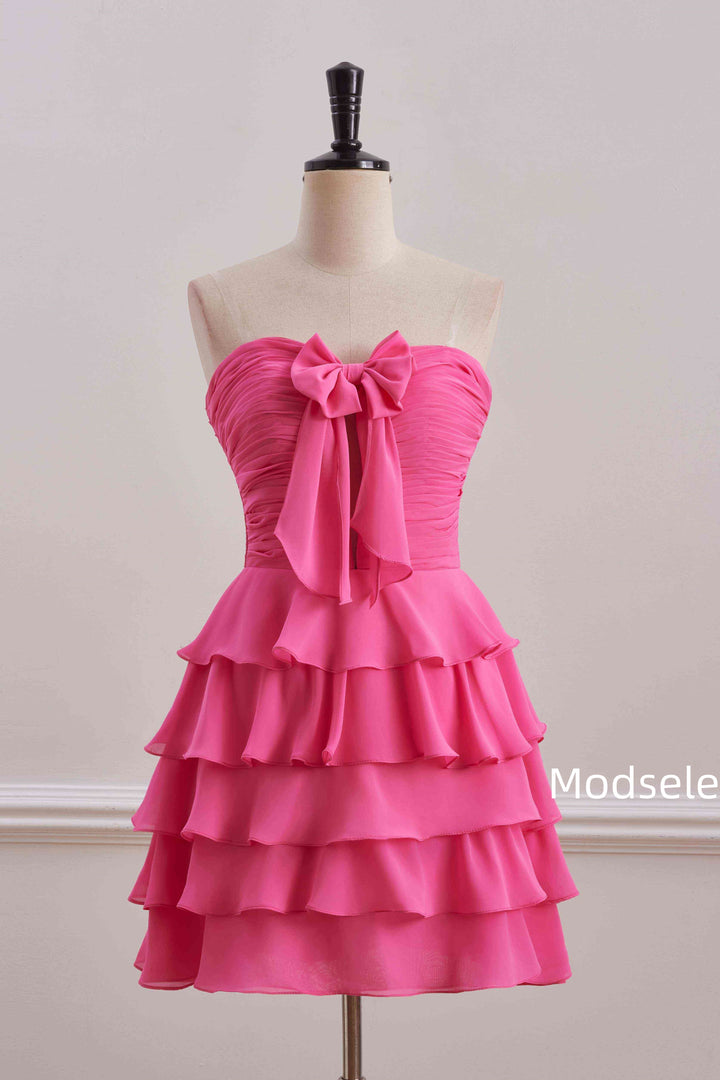 Pink Strapless A-Line Empire-Waist Sleeveless Short Homecoming Dress