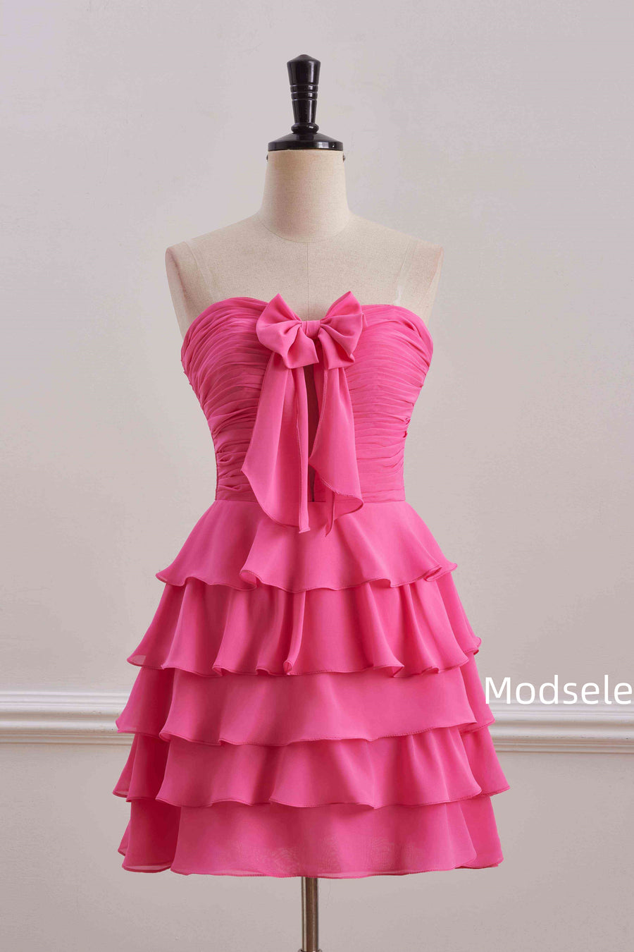 Pink Strapless A-Line Empire-Waist Sleeveless Short Homecoming Dress