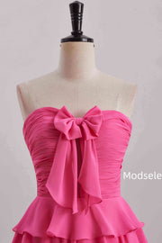 Pink Strapless A-Line Empire-Waist Sleeveless Short Homecoming Dress
