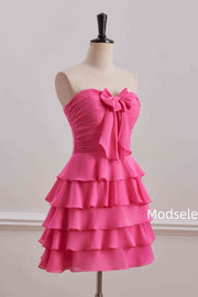 Pink Strapless A-Line Empire-Waist Sleeveless Short Homecoming Dress