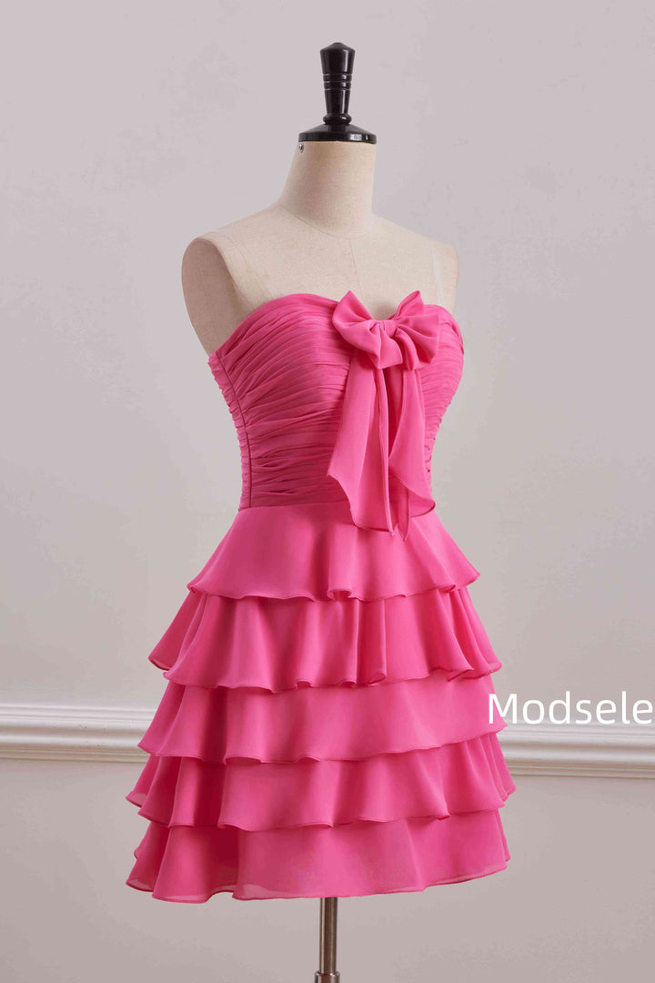 Pink Strapless A-Line Empire-Waist Sleeveless Short Homecoming Dress
