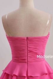 Pink Strapless A-Line Empire-Waist Sleeveless Short Homecoming Dress