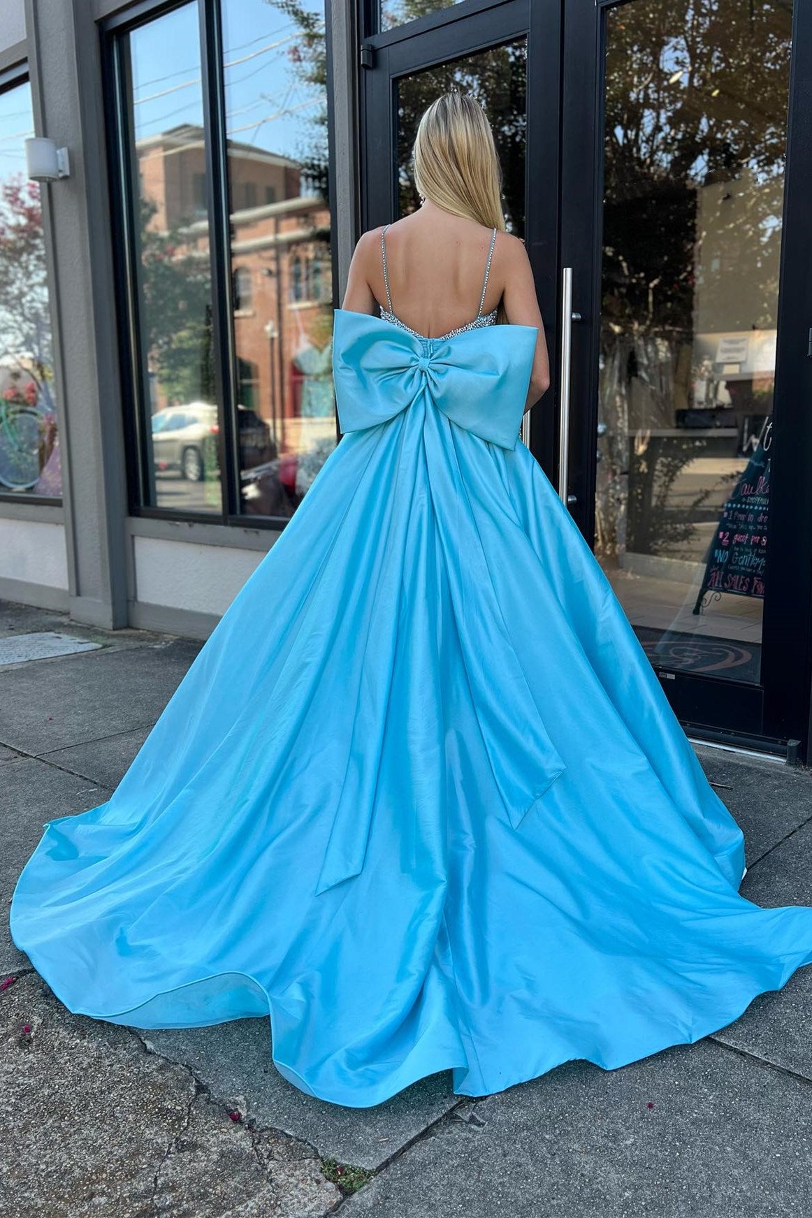 White Beaded Bow-Back A-Line Long Formal Dress