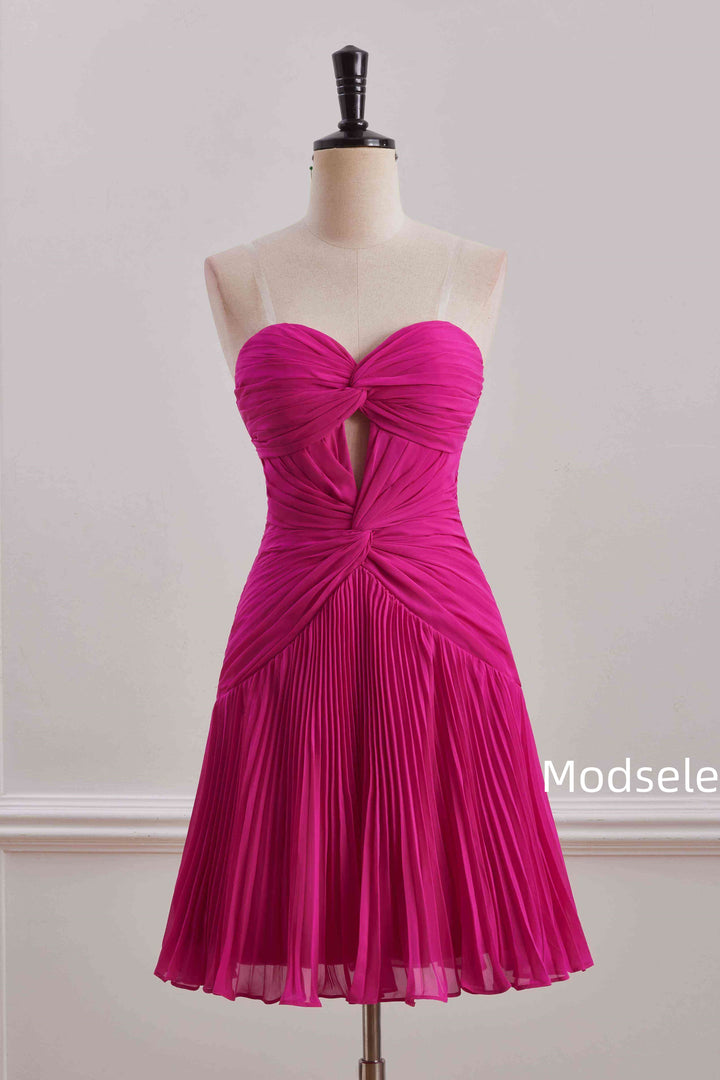 Empire-Waist A-Line Strapless Sweetheart Pleated Short Homecoming Dress