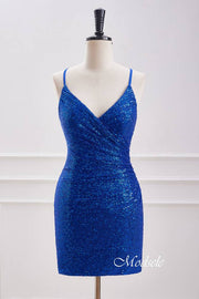Spaghetti Straps Royal Blue Sequin Homecoming Dress