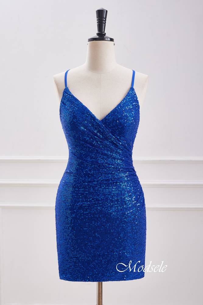 Spaghetti Straps Royal Blue Sequin Homecoming Dress Modsele Spaghetti Straps Royal Blue Sequin Homecoming Dress Modsele