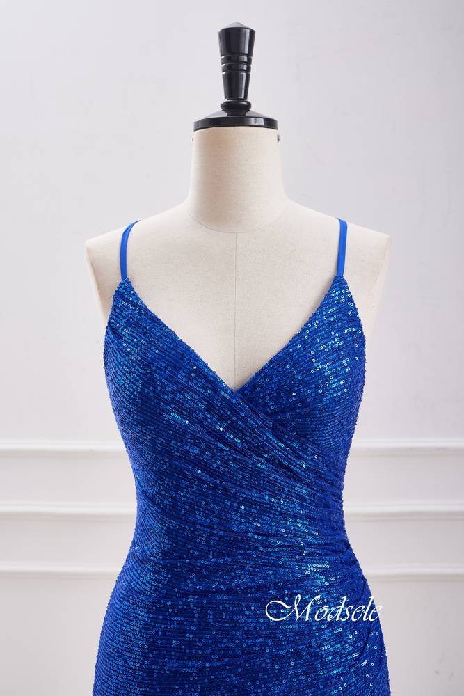 Spaghetti Straps Royal Blue Sequin Homecoming Dress