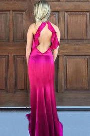 Simple High Neck Satin Ruched Mermaid Long Prom Formal Dress