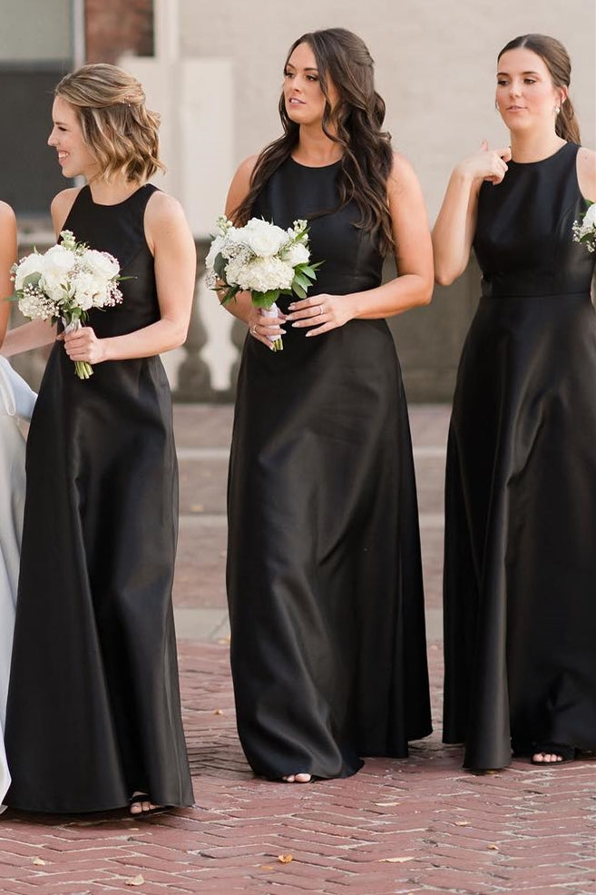 Black Round Neck Cutout Back A-Line Long Dress – Modsele