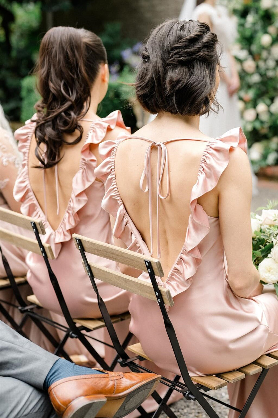 Plush Pink Flutter Sleeve Backless Long Dress