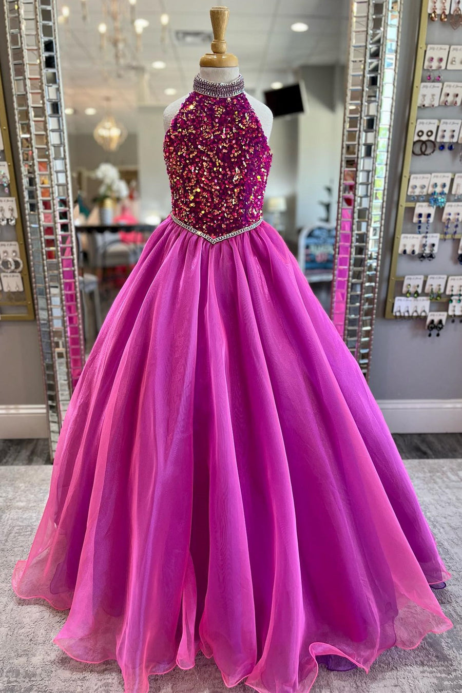 Pink Sequin Halter Backless A-Line Girl Pageant Dress Modsele Pink Sequin Halter Backless A-Line Girl Pageant Dress Modsele