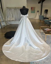 White Satin Off-the-Shoulder Appliques Long Wedding Dress