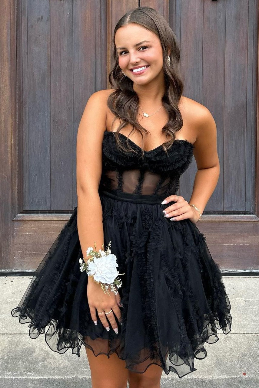 Lavender Tulle Sweetheart A-Line Short Party Dress with Ruffles Modsele Lavender Tulle Sweetheart A-Line Short Party Dress with Ruffles Modsele