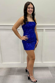 Royal Blue Strapless Tight Slit Short Homecoming Dress