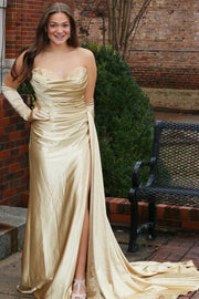 Navy Blue Sweetheart Long Prom Dress with Attached Train