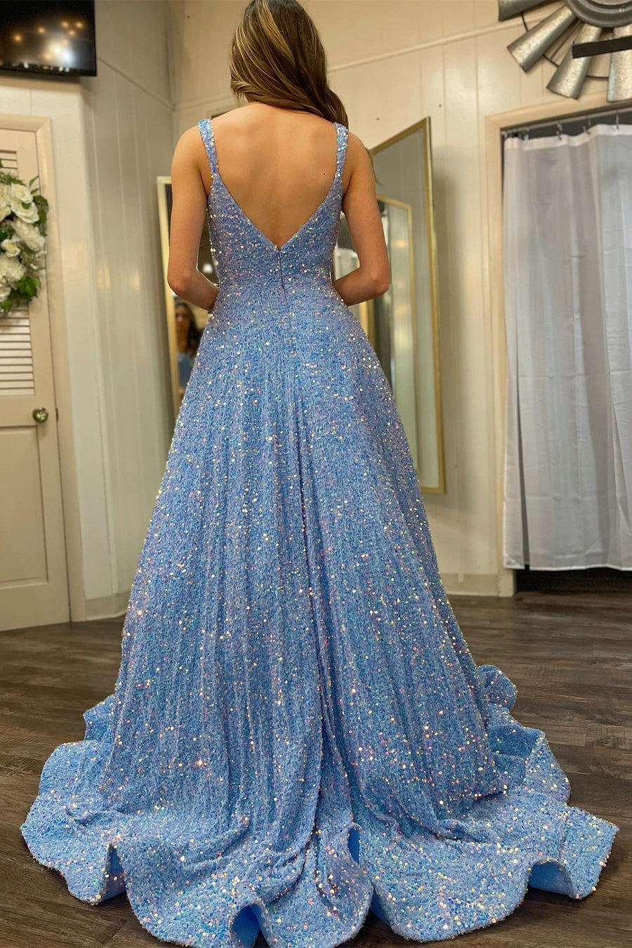 Red Sequin Square Neck Open Back Ball Gown Modsele Red Sequin Square Neck Open Back Ball Gown Modsele
