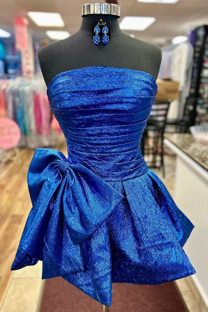 Royal Blue Strapless A-line Pleated Homecoming Dress with Bow
