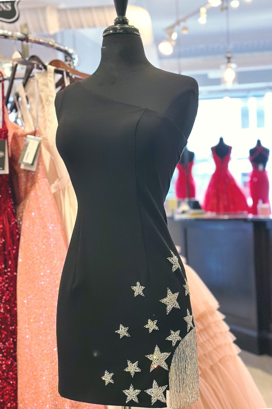 Beaded Stars Red One-Shoulder Short Homecoming Dress Modsele Beaded Stars Red One-Shoulder Short Homecoming Dress Modsele