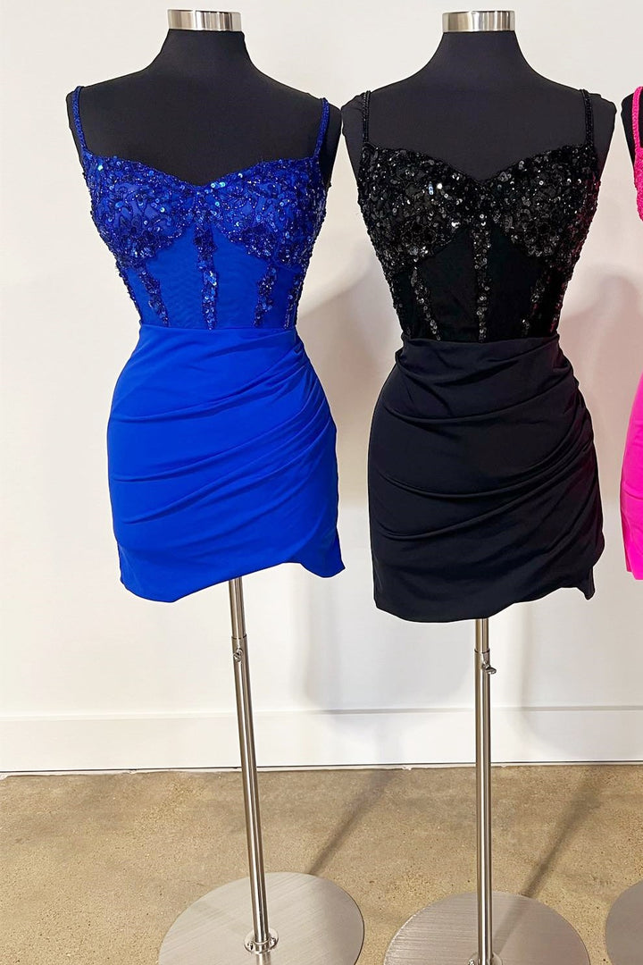 Hot Pink Sequin-Embroidery Sweetheart Bodycon Short Party Dress