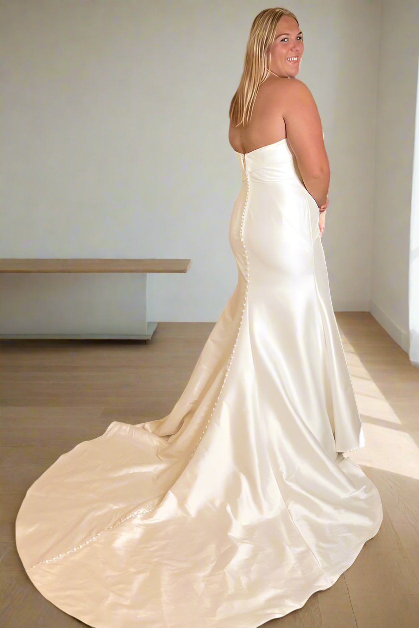 Strapless Ivory Satin Mermaid Bridal Dress