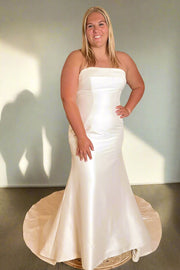 Strapless Ivory Satin Mermaid Bridal Dress