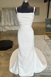 White Straight Neck Mermaid Long Wedding Dress