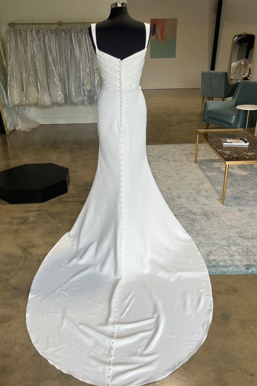 White Straight Neck Mermaid Long Wedding Dress