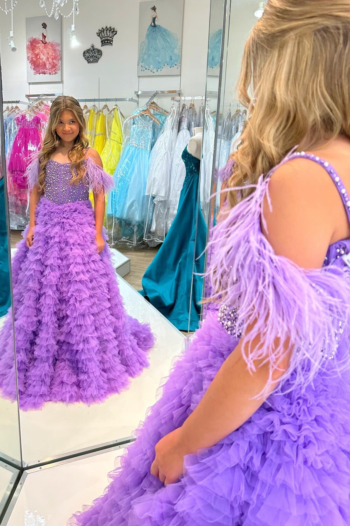 Purple Beaded Cold-Shoulder Ruffle Long Girl Pageant Dress – Modsele Purple Beaded Cold-Shoulder Ruffle Long Girl Pageant Dress – Modsele