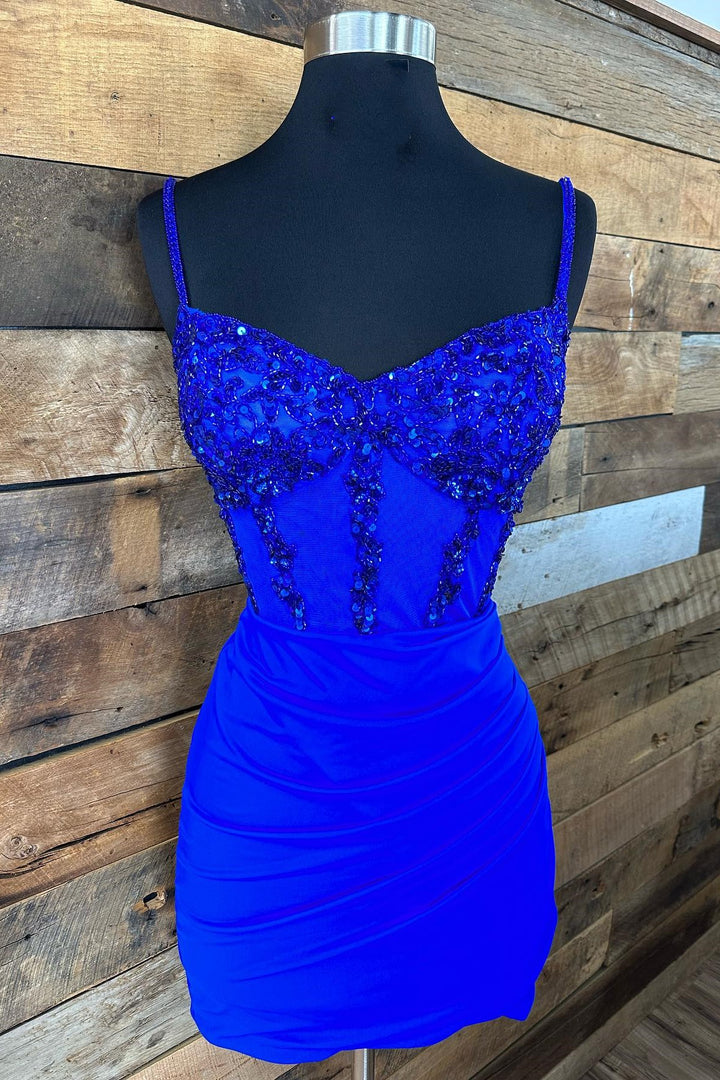 Hot Pink Sequin-Embroidery Sweetheart Bodycon Short Party Dress