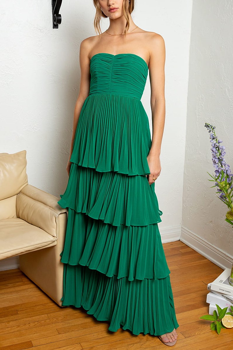 Emerald Green Strapless Multi-Layer Long Formal Dress