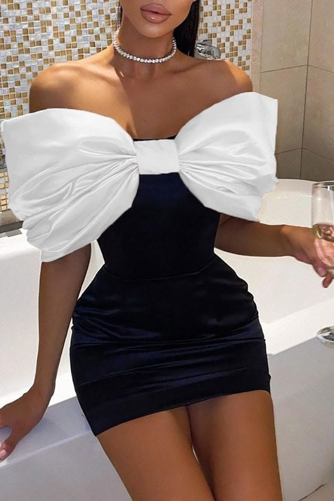 Classy Off-Shoulder Bow Tight Party Homecoming Mini Dress